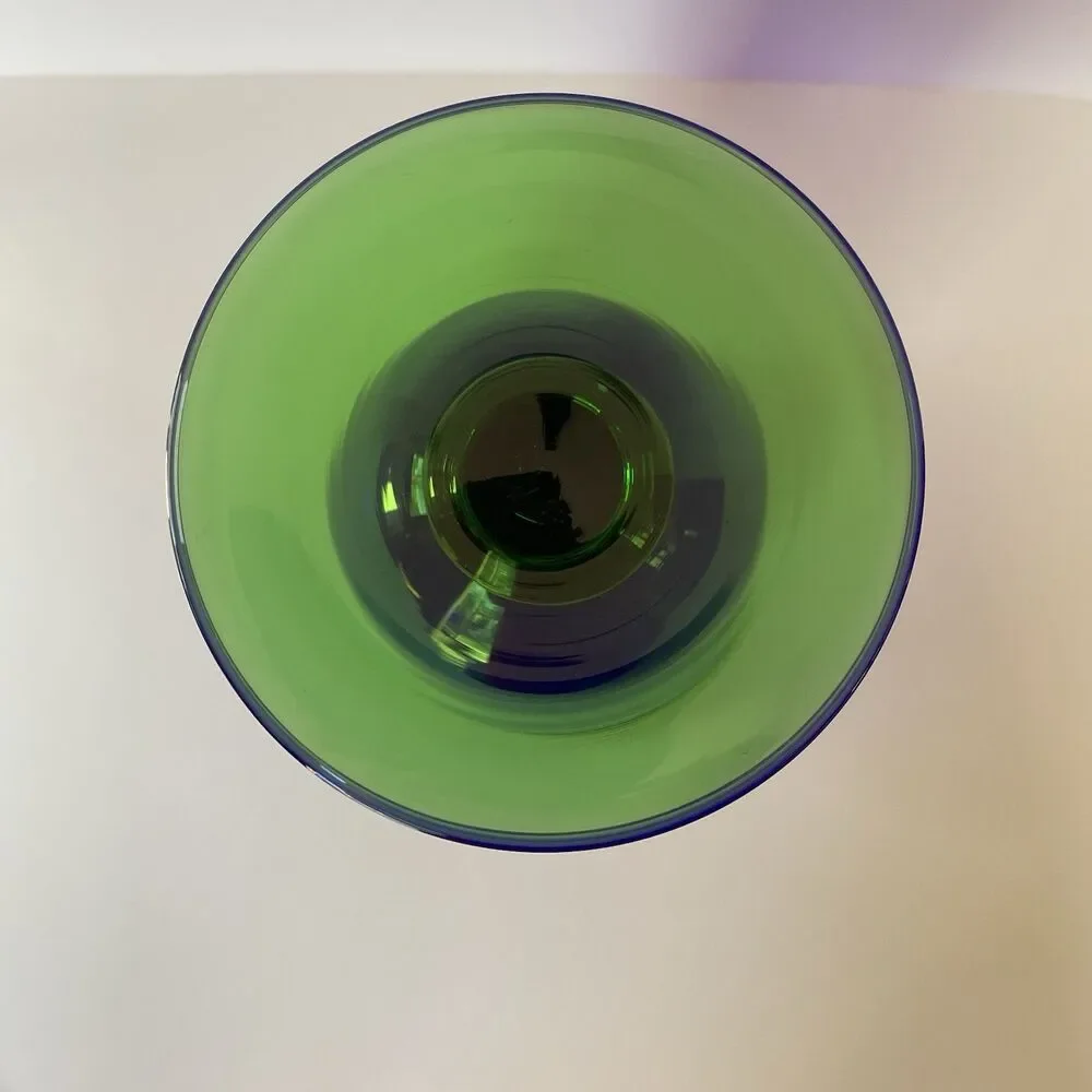 Madison Avenue cobalt blue crystal glass vase with green pedestal made in Czech